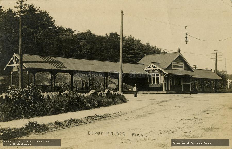 Postcard: Depot - Prides, Massachusetts